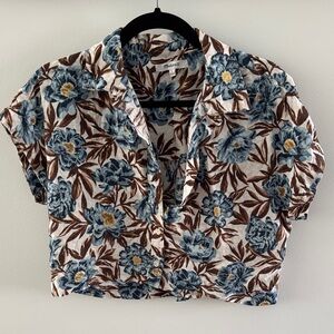 Madewell Floral Top with Blue and Brown Accents